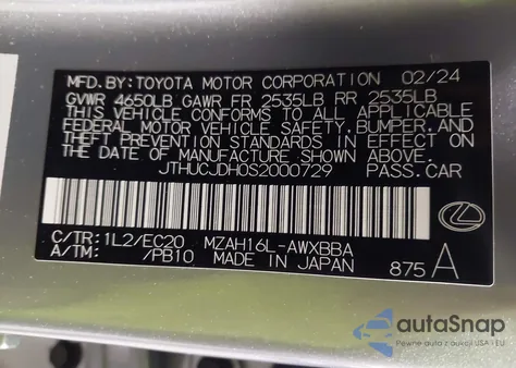 2025 Lexus Ux 300H Premium z USA, uszkodzony, nr VIN JTHUCJDH0S2000729